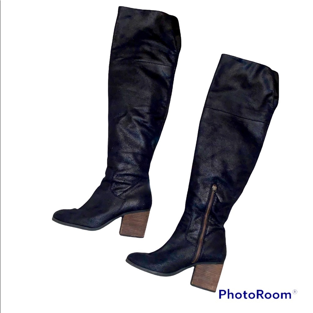 HINGE Women’s Over-the-Knee Black Vegan Leather Boot Size 8.5
